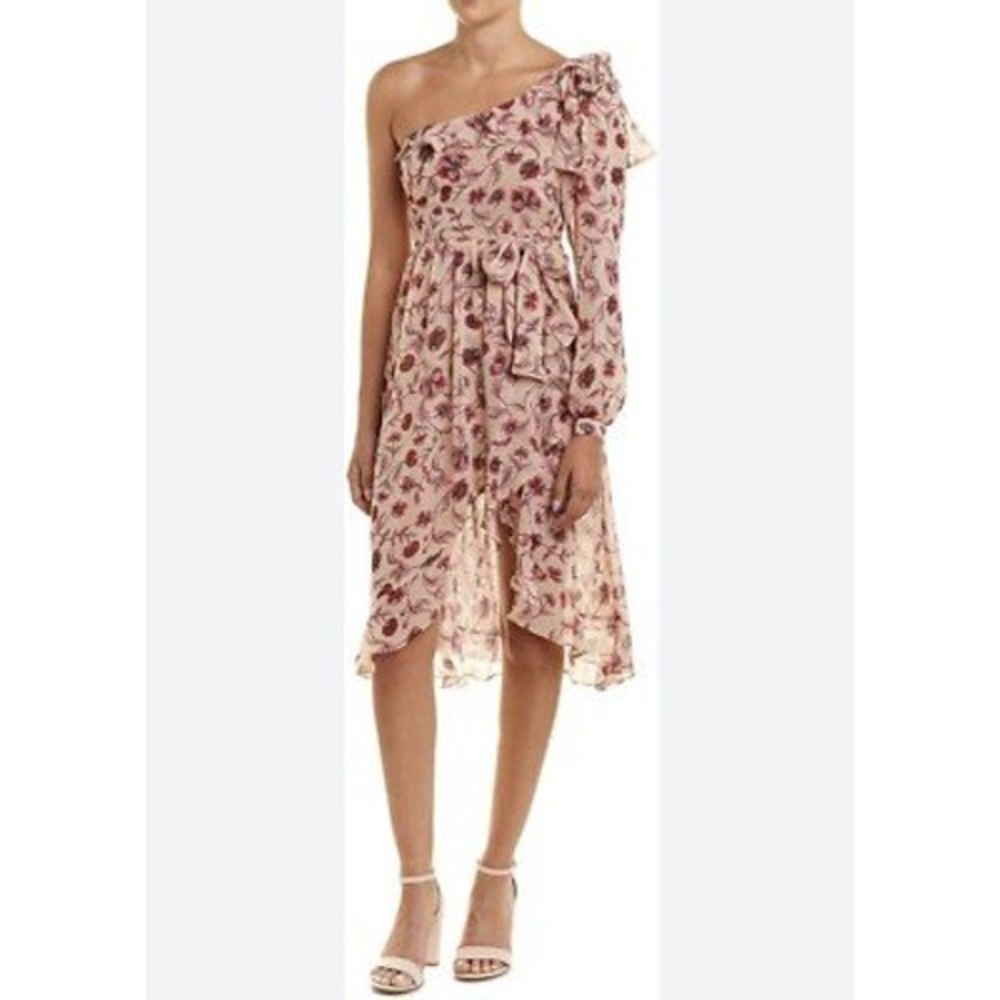 For Love and Lemons Floral One Shoulder Ruffle High-Low Midi Dress Wedding Guest - Picture 4 of 8
